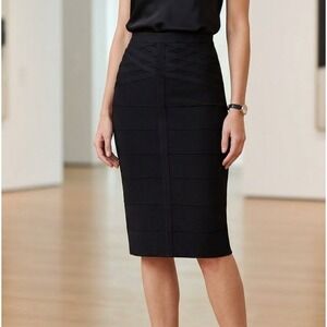 bebe Womens Black Bandage Bodycon Pencil Skirt XS Exposed Zipper Knee Length